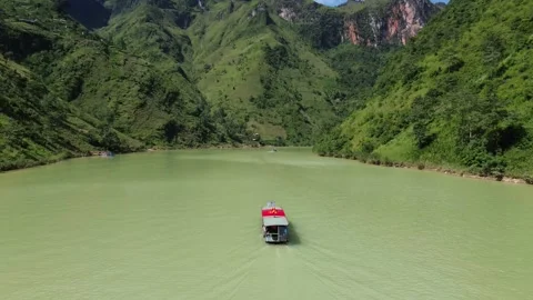 Ha Giang Loop Tu San Canyon with Boat Vietnam 4k aerial shot 00:08 Stock Footage 322733181