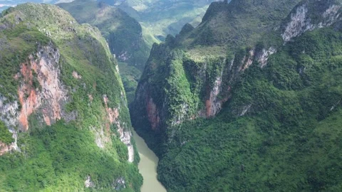 Ha Giang Loop Tu San Canyon Cliffs Vietnam 4k aerial shot 00:15 Stock Footage 323066242