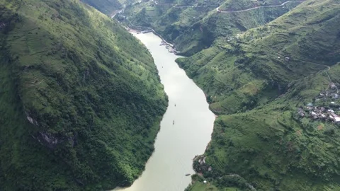 Ha Giang Loop Tu San Canyon Cliffs Vietnam 4k aerial shot 00:15 Stock Footage 323066270