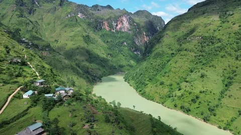 Ha Giang Loop Tu San Canyon Cliffs Vietnam 4k aerial shot 00:25 Stock Footage 323066970