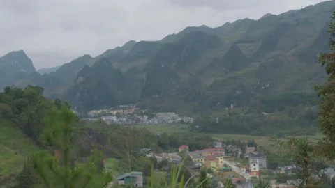 Ha Giang Mountain Town Surrounded By Limestone Peaks Stock Footage 336717310
