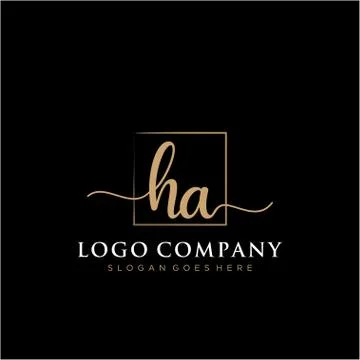 HA Initial handwriting logo with rectangle template vector Stock Illustration
