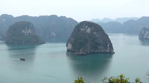 Ha Long Bay (Descending Dragon Bay), Vietnam, UNESCO World Heritage Site, Boats Stock Footage