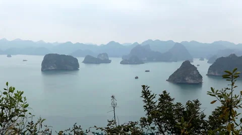 Ha Long Bay (Descending Dragon Bay), Vietnam, UNESCO World Heritage Site, Boats Stock Footage