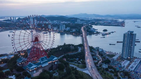 Ha Long city hyperlapse day to night Bai Chay bridge Stock Footage 263417064