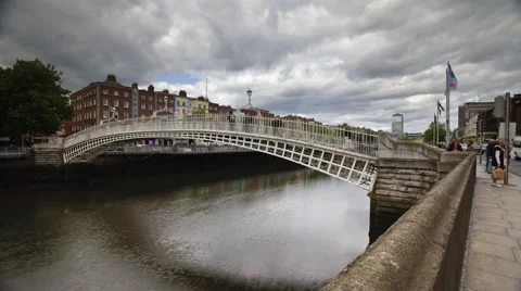 Ha Penny Bridge, Dublin, Ireland Stock Footage