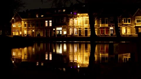 Haarlem, Kinderhuissingel - a night view with a reflection Stock Footage
