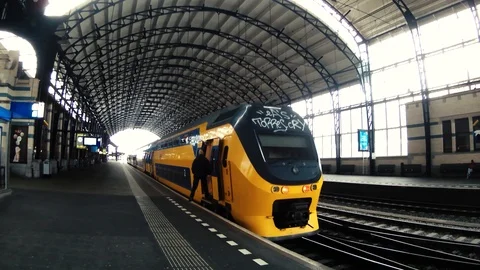Haarlem Train Leaves Station Stock Footage 106144155