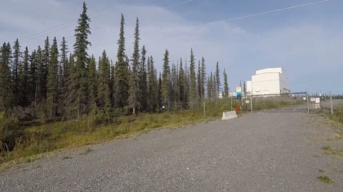 HAARP facility road and locked gates at controversial military research Stock Footage 115486067