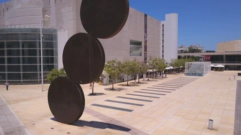 Habima statue crane up Stock Footage 86006438