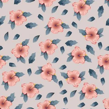 Habiscus flowers seamless repeating pattern Stock Illustration