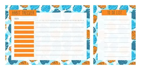Habit tracker blank with Hand drawn floral texture. Stock Illustration