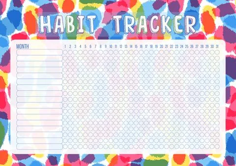 Habit tracker template for monthly.Planner checklist ready to print.Calendar Stock Illustration