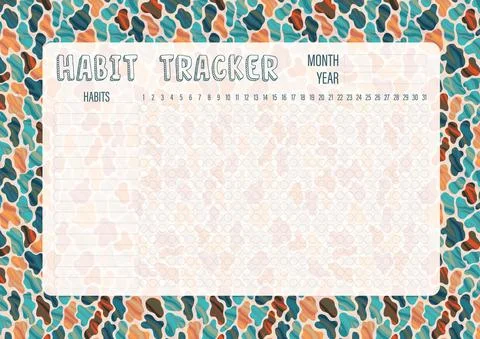 Habit tracker template for monthly.Planner checklist ready to print.Calendar Stock Illustration
