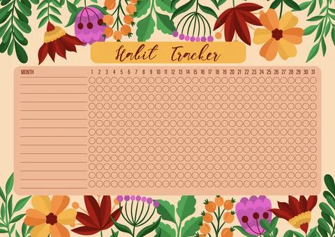 Habit tracker template for monthly.Planner checklist ready to print.Calendar Stock Illustration
