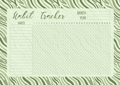Habit tracker template for monthly.Planner checklist ready to print.Calendar Stock Illustration