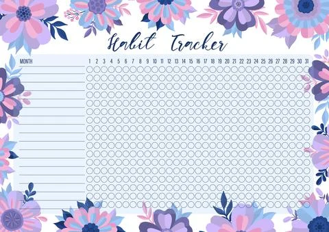 Habit tracker template for monthly.Planner checklist ready to print.Calendar Stock Illustration