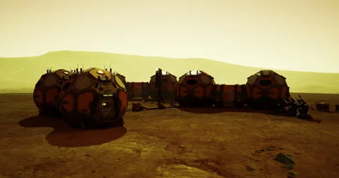 Habitat structures on Mars surface showcasing human exploration efforts Stock Footage 325025366