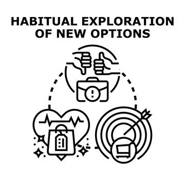 Habitual exploration of new options decision making process Illustrazione stock