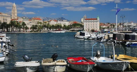 Habor and boats at city of Split, Croatia, Europe, 08-11-2023 Stock Footage 324283605