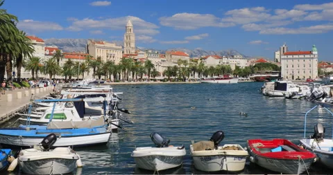 Habor and boats at city of Split, Croatia, Europe, 08-11-2023 Stock Footage 324283706
