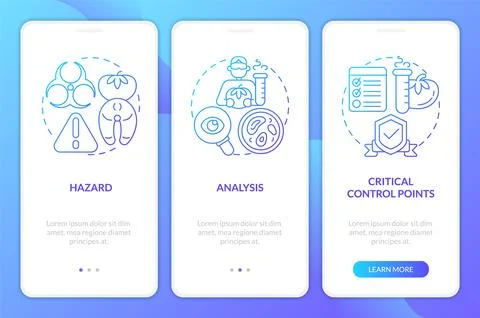 HACCP elements blue gradient onboarding mobile app screen Stock Illustration