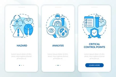 HACCP elements blue onboarding mobile app screen Stock Illustration