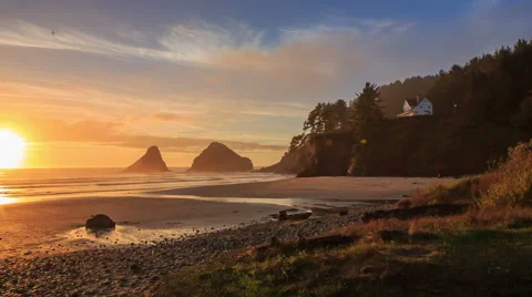Haceta Head beach at sunset Video stock 56536225