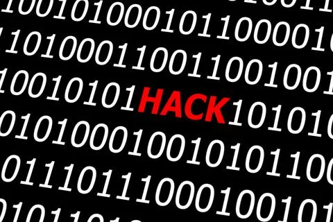 Hack in binary code on a black background. Stock Illustration