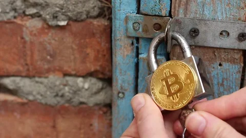 To hack Bitcoin private key. The lock opens Stock Footage 83065936