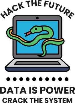 Hack the future is a concept that is being promoted by a laptop in the styl.. Illustrazione stock