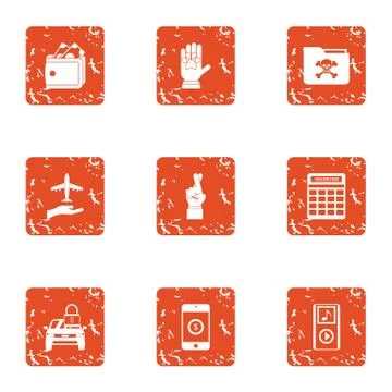 Hack icons set, grunge style Illustrazione stock
