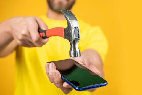 Hack the phone screen in studio with closeup. photo of hack the phone screen Stock Photos