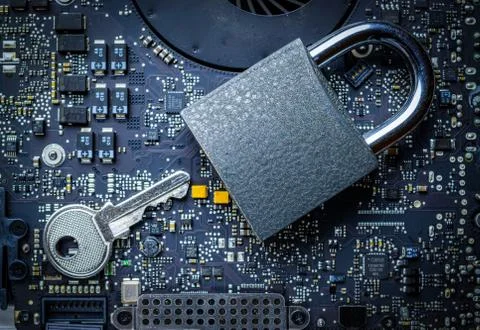 Hack security Data protection. Computer Internet safe with lock, key on Foto stock