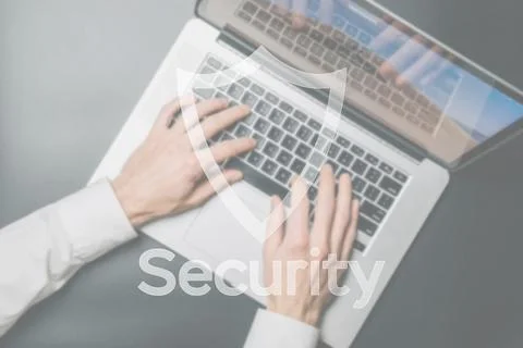 Hack security data protection. Computer Internet safe symbol on blured keyboa Stock Photos