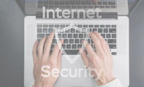Hack security data protection. Computer Internet safe symbol on blured keyboa Stock Photos