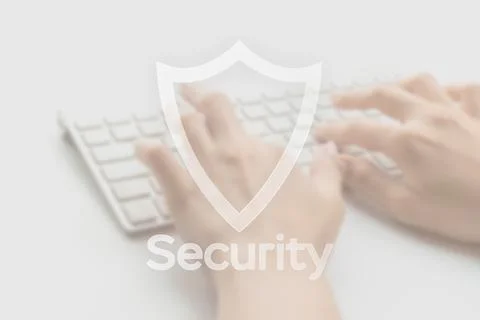 Hack security data protection. Computer Internet safe symbol on blured keyboa Stock Photos