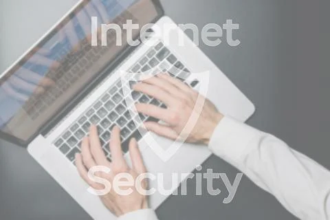 Hack security data protection. Computer Internet safe symbol on blured keyboa Foto stock