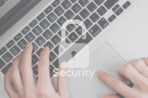 Hack security data protection. Computer Internet safe symbol on blured keyboa Fotos Stock