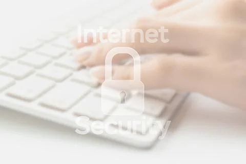 Hack security data protection. Computer Internet safe symbol on blured keyboa Foto stock
