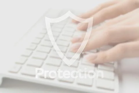Hack security data protection. Computer Internet safe symbol on blured keyboa Stock Photos