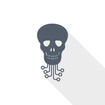 Hack vector icon, virus, circuit, skull, hacker concept flat design illustrat 스톡 일러스트