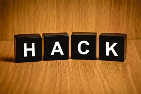 Hack word on black block Stock Photos