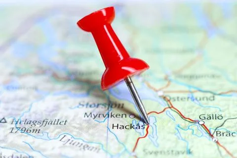 Hackas, Sweden pin on map Stock Photos