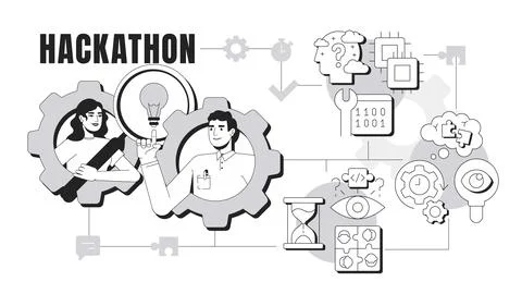 Hackathon banner conceptual illustration Stock Illustration