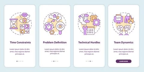 Hackathon challenges onboarding mobile app screen Stock Illustration