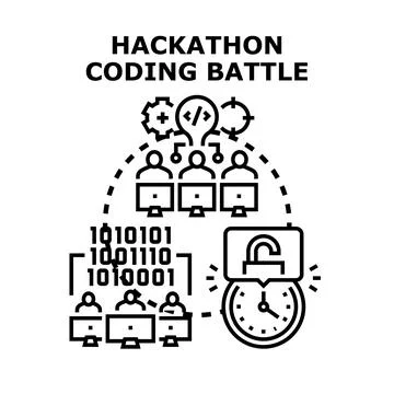 Hackathon coding battle solving cybersecurity challenge deadline Stock Illustration