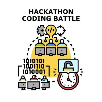 Hackathon coding battle solving cybersecurity challenge deadline Stock Illustration