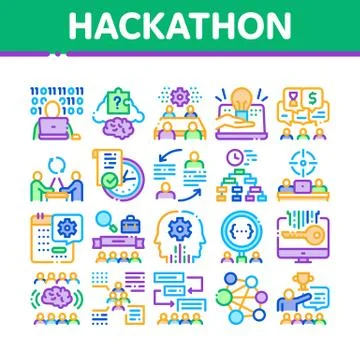 Hackathon Development Collection Icons Set Vector Illustrazione stock