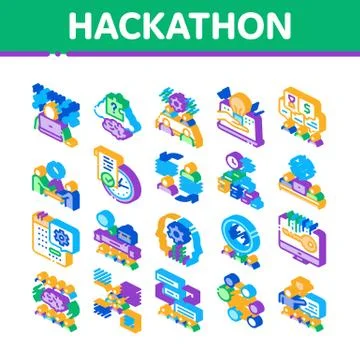 Hackathon Development Isometric Icons Set Vector イラスト素材